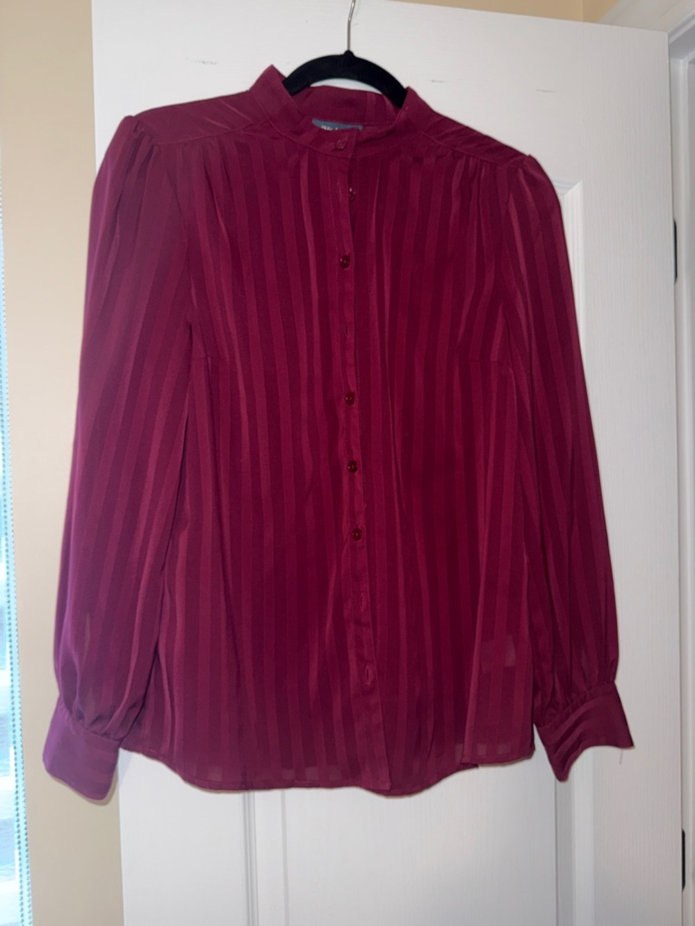 ModCloth Burgundy Striped Button Front Blouse